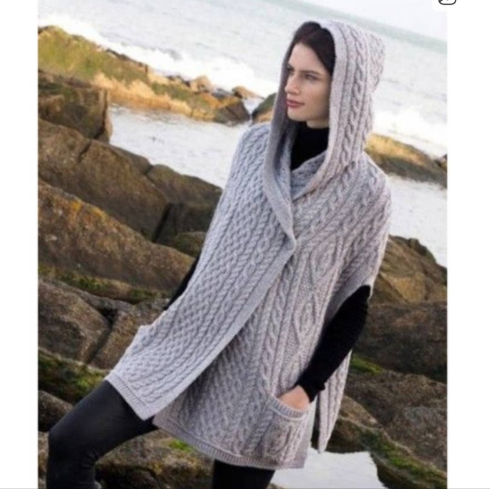 Aran Craft Merino Wool Button Cape Poncho